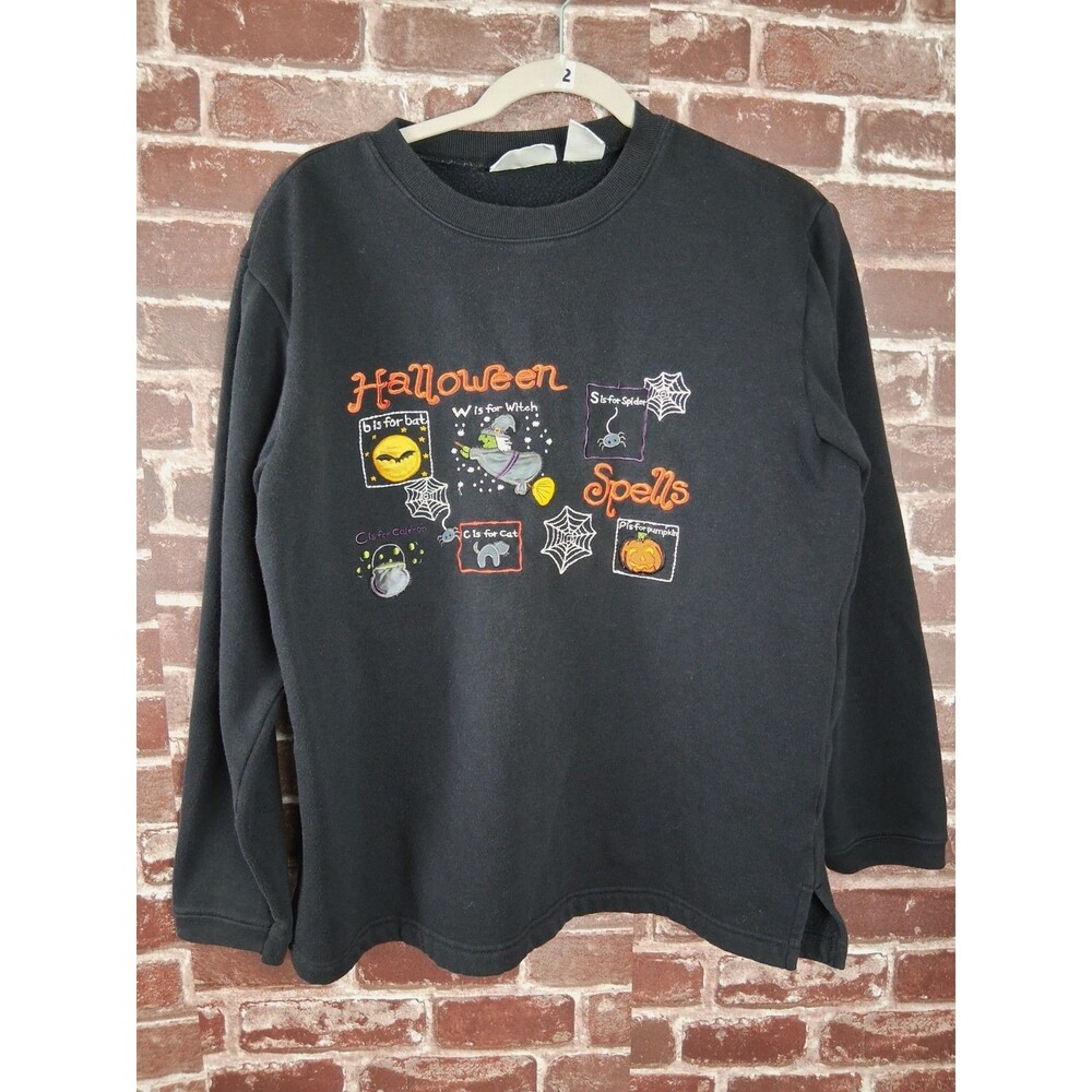 Vintage Basic Editions Halloween Graphic Crew Pullover Sweatshirt M Embroidery